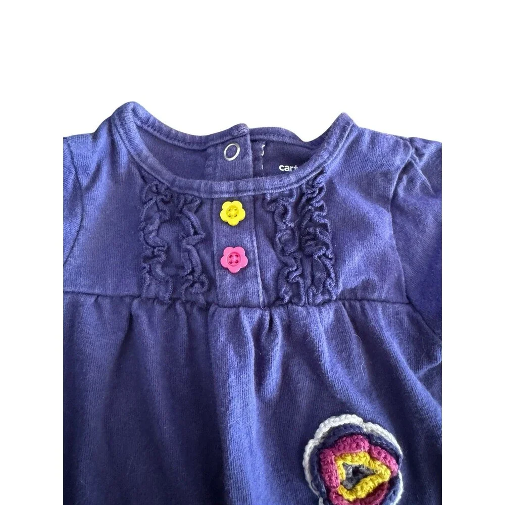 VTG Baby Girl Size 3M One-Piece Outfit‎ 100% Cotton Long Sleeve Blue Embellished